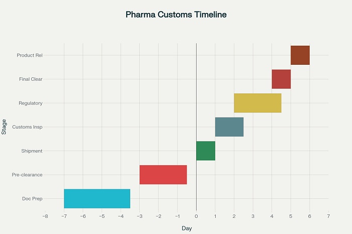 Pharmaceutical Customs Clearance Timeline - Typical process flow and potential delay points for international drug shipments