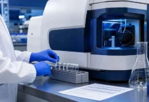 Beyond the Purity Percentage Scientist in gloves places sample tubes into a rack beside a large laboratory analyzer.