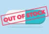 Why Canada Keeps Running Out of Medications — and How Compounding Helps Two-tone capsule (white left, teal right) with a bold red 'OUT OF STOCK' stamp across it on a light blue background