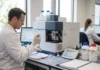 Trace-Level Testing, Validation Pressure, and the New Demands on Pharma Labs Scientist in a white lab coat uses a micropipette beside a large analytical instrument in a bright lab.